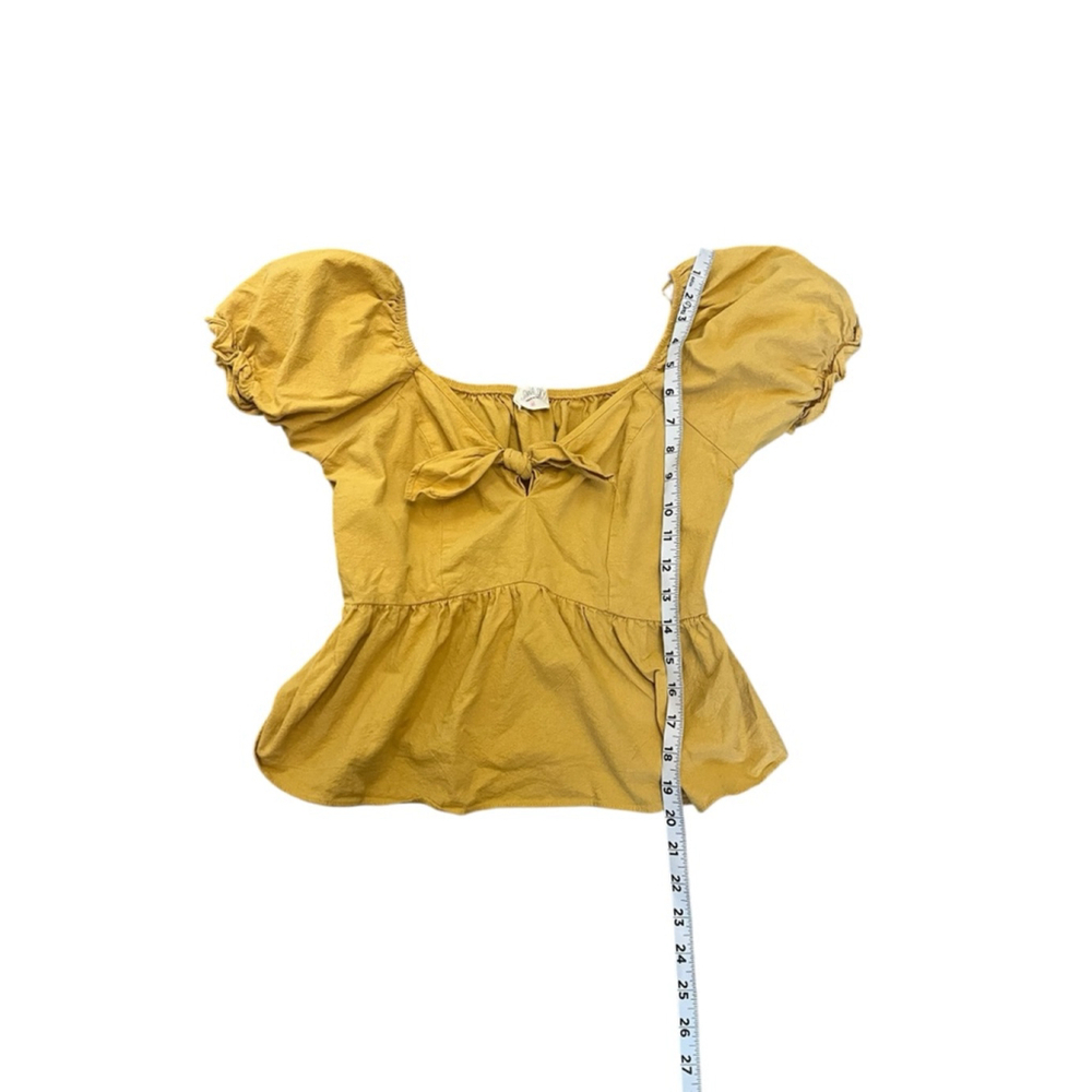 Sienna Sky Mustard Peplum Puff Sleeve Tie Front Cottagecore Top Medium - Picture 8 of 11